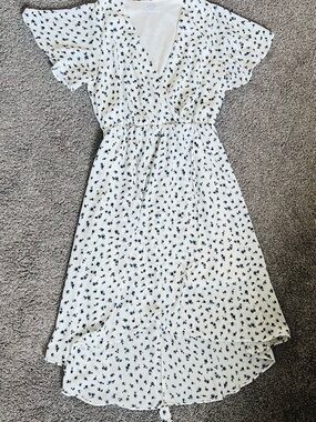 Sienna Sky White Dress with Navy Floral Trim